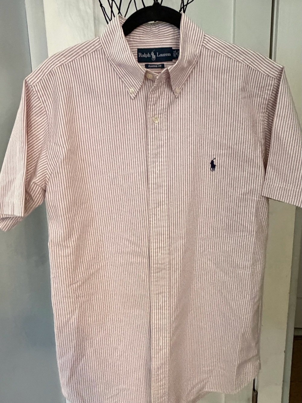 Polo Ralph Lauren Oxford L Shirt Men 16 3/4 Red Striped Pony Classic Cotton EUC